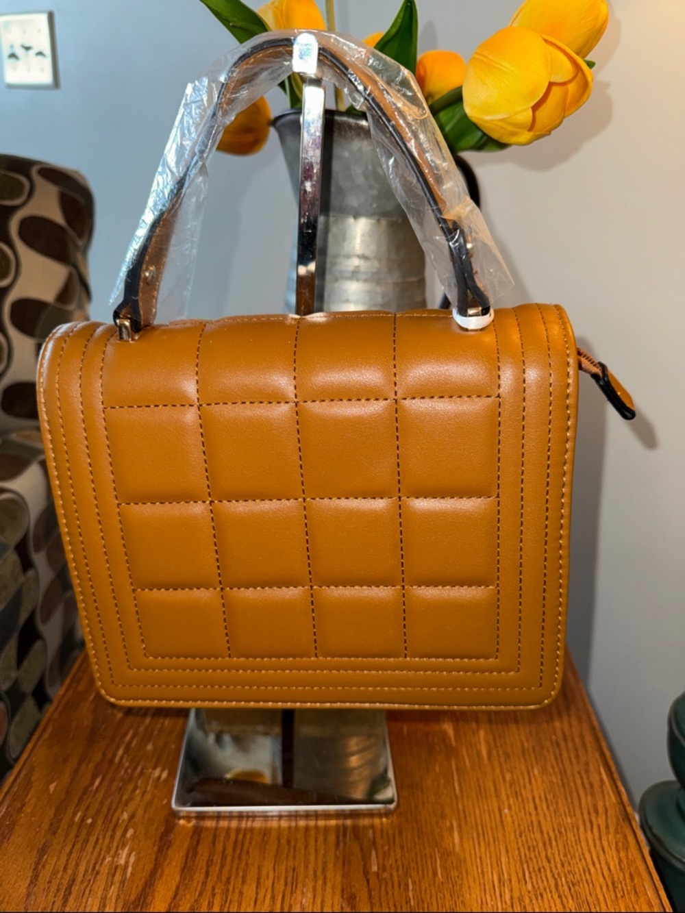 Quilted Top-Handle Satchel in Cognac Brown NWT